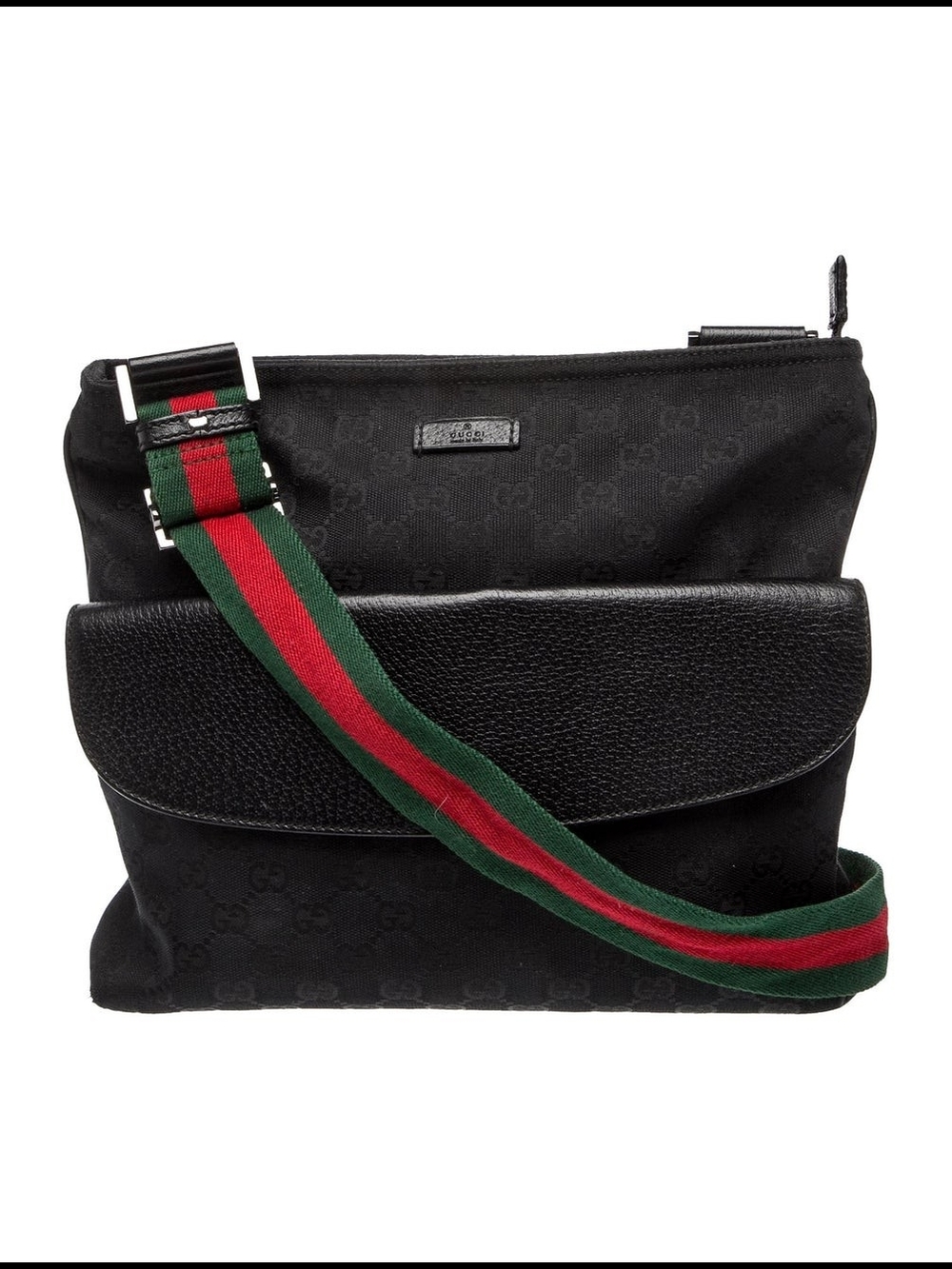 Gucci Black Crossbody Bag with Green-Red Web Strap